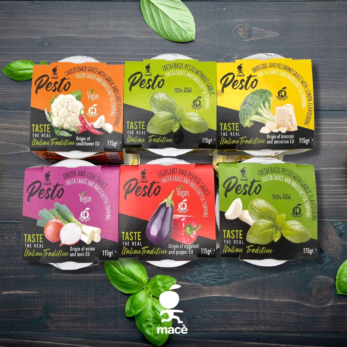   Traduzione  Seleziona lingua di arrivo Inglese (GB)  Mac's entire line of pestos and HPP sauces: Genovese pesto with and without garlic, pepper and eggplant sauce, cauliflower garlic and chilli sauce, broccoli and pecorino sauce, onion and leek sauce