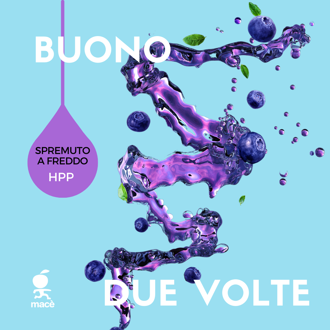 Un succo di frutta Macè estratto a freddo e trattato in HPP è buono due volte: buono da bere e buono per la salute