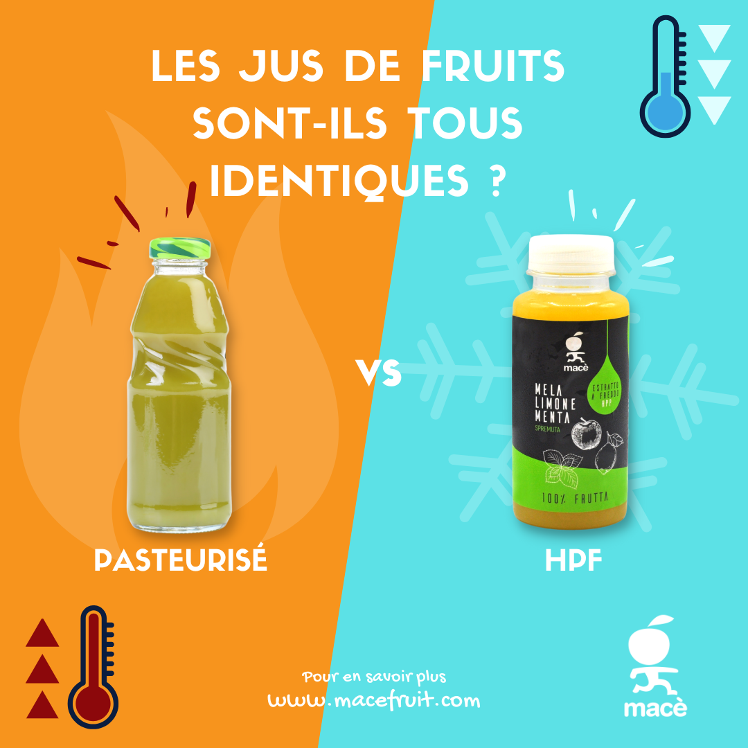 Tous les jus de fruits sont-ils identiques ? Non, il existe une diffrence entre un jus pasteuris et un jus trait  haute pression et  basse temprature.