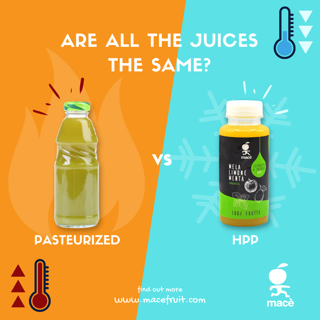 are all fruit juices the same? No, there is a difference between a pasteurised juice and a juice treated at high pressure and low temperatures