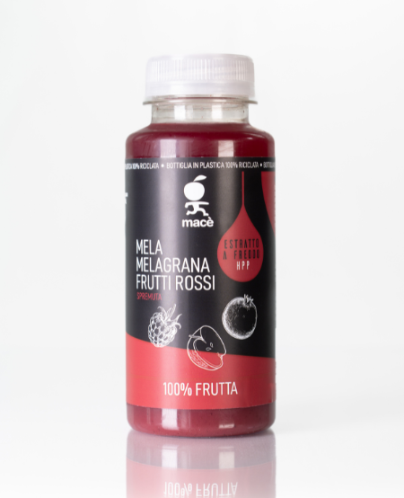 freshly squeezed apple, pomegranate and red fruit juice cold-pressed and treated under high pressure hpp