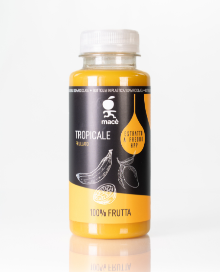 frullato tropicale di banana, mango e passion fruit, estratto a freddo e trattato ad alta pressione hpp