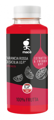 spremuta fresca di arancia rossa di Sicilia IGP estratta a freddo e trattata in alta pressione hpp